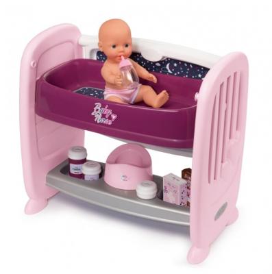 Кроватка для пупса Smoby 2 в 1, с регулируемой высотой Baby Nurse, 14 аксессуаров